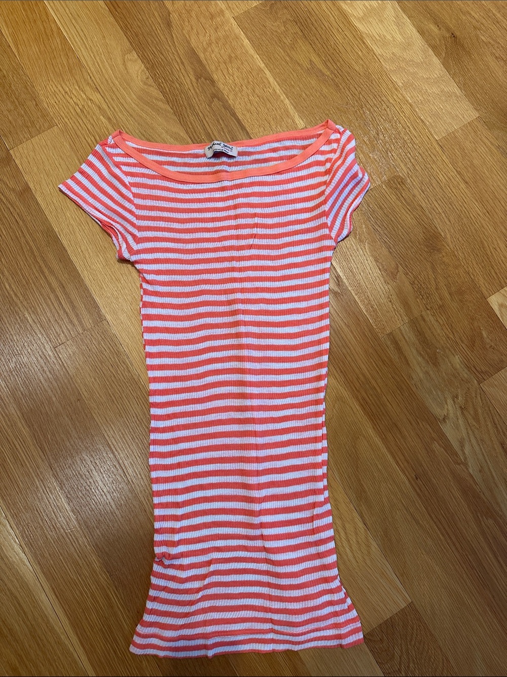 Michael Stars Coral and White Striped Short Sleeve Tee